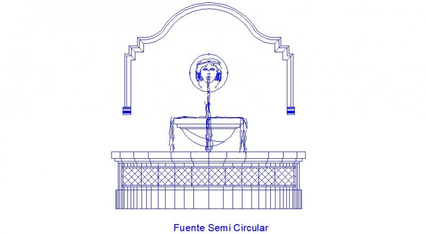 2d view Elevation of semi-circular shape fountain design layout drawing in autocad format